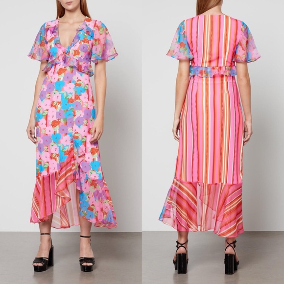 Never Fully Dressed Saski Ruffle Floral Print Midi Dress - Picture 1 of 16